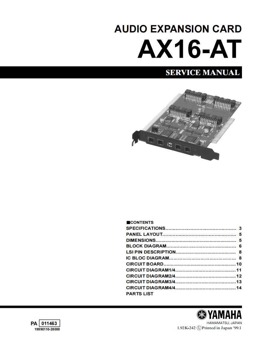 雅马哈Yamaha-AX16-AT-Expansion-Card-Service-Manual维修服务手册说明书含电器原理图