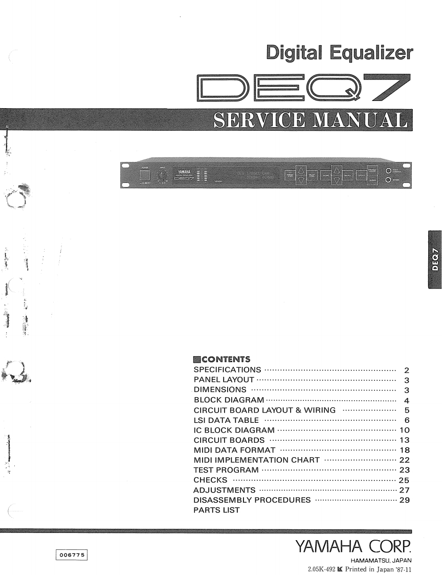 雅马哈Yamaha-DEQ7-Digital-EQ-Service-Manual维修服务手册说明书含电器原理图