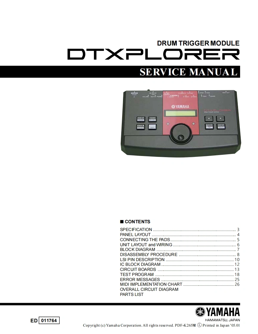 雅马哈Yamaha-DTXPLORER-Drum-Trigger-Module-Service-Manual维修服务手册说明书含电器原理图-找手册网