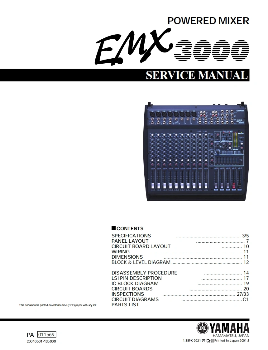 雅马哈Yamaha-EMX-3000-Service-Manual维修服务手册说明书含电器原理图