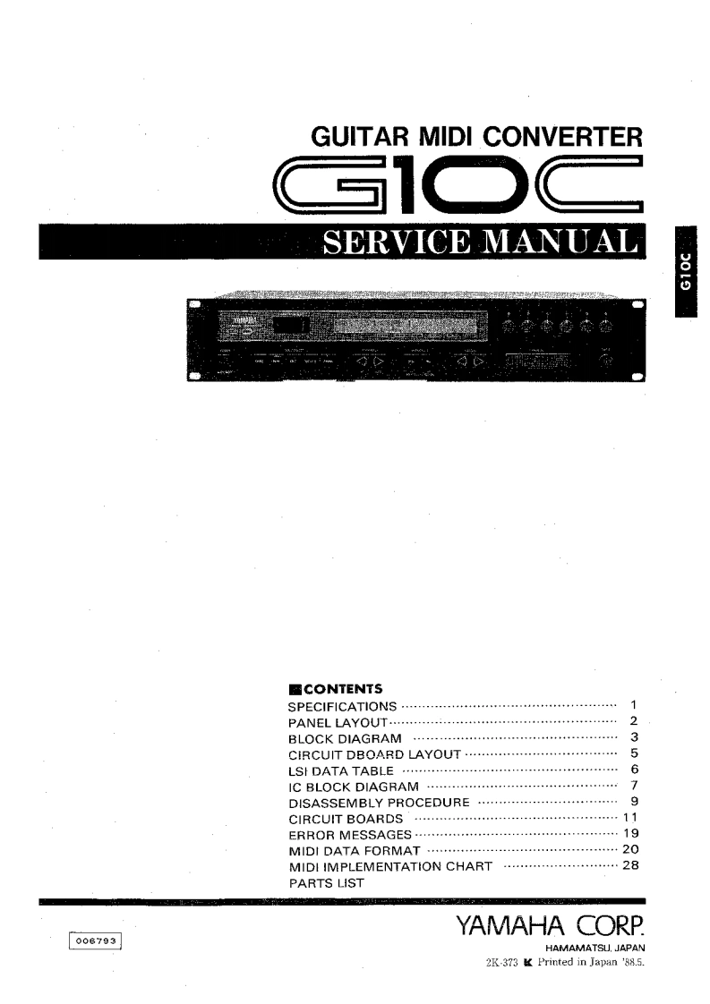 雅马哈Yamaha-G10C-Guitar-Midi-Converter-Service-Manual维修服务手册说明书含电器原理图
