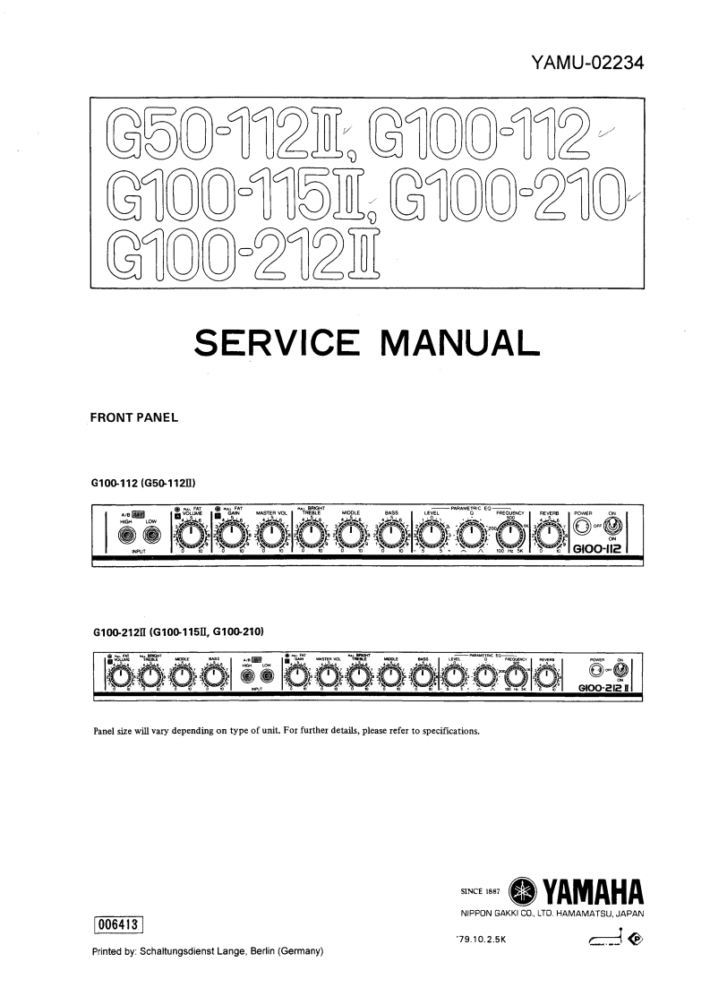 雅马哈Yamaha-G50--G100-Series-II-Service-Manual维修服务手册说明书含电器原理图