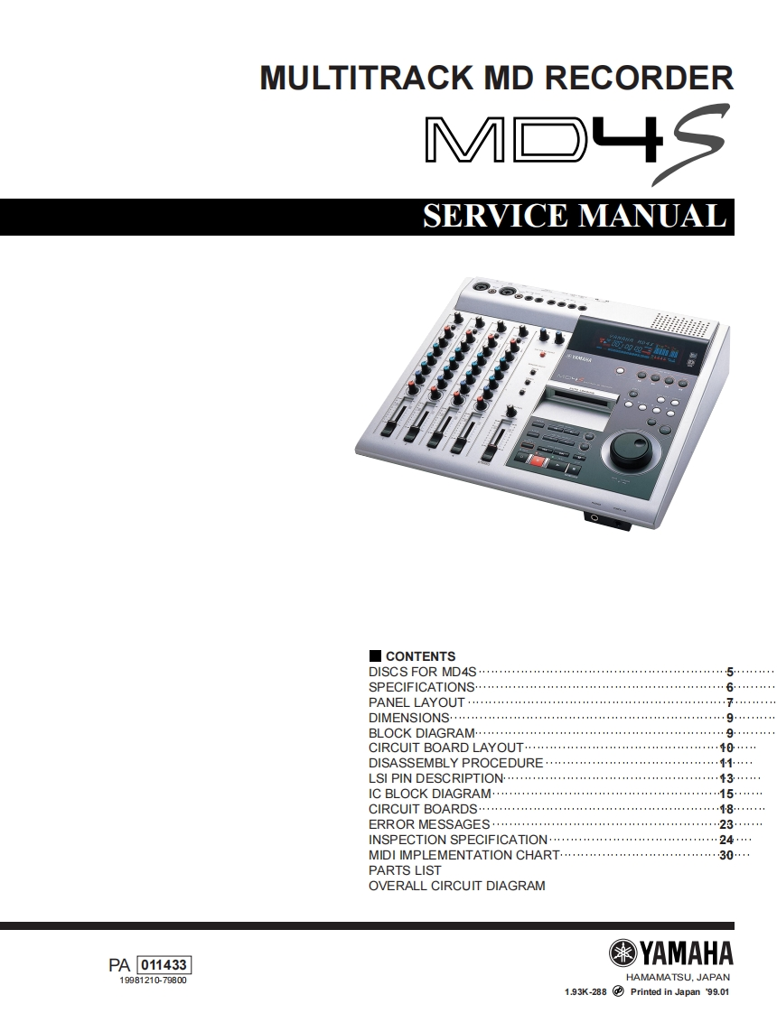 雅马哈Yamaha-MD4S-Recorder-Service-Manual维修服务手册说明书含电器原理图