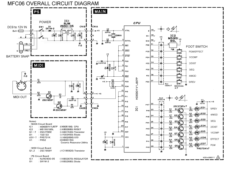 雅马哈Yamaha-MFC06-Midi-Foot-Controller-Schematic电器原理图