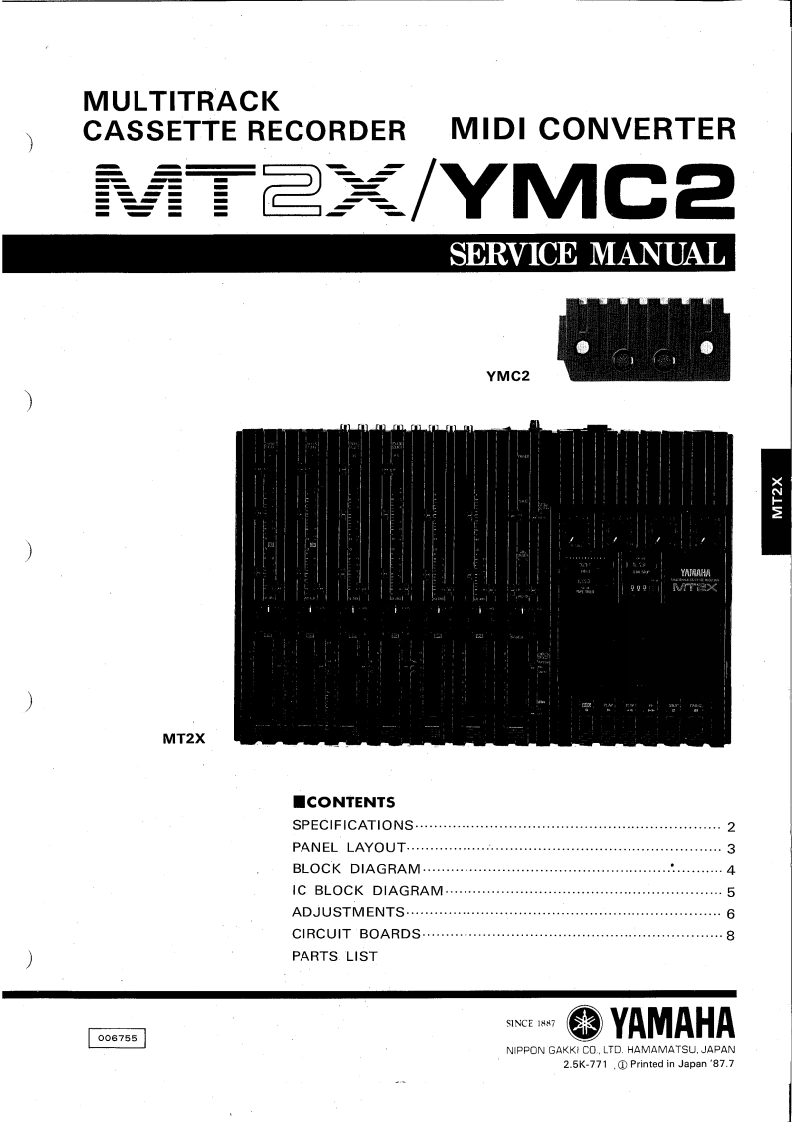 雅马哈Yamaha-MT2X-Cassette-Recorder--YMC2-MIDI-Converter-Service-Manual维修服务手册说明书含电器原理图