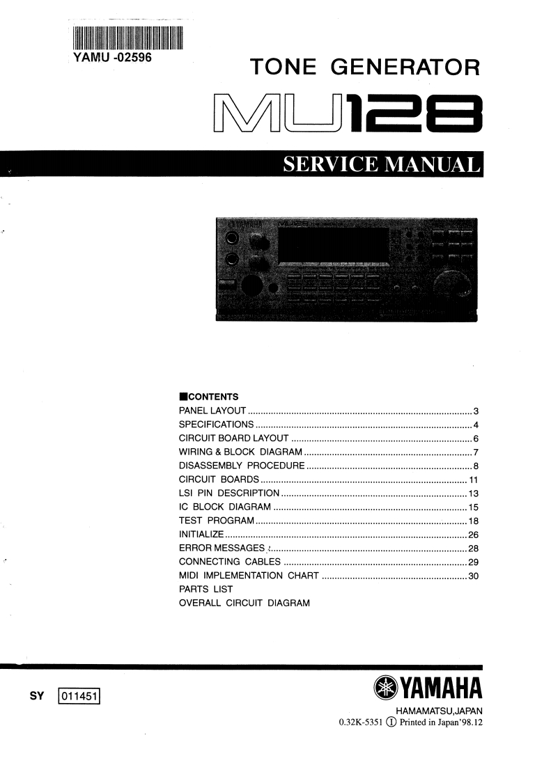 雅马哈Yamaha-MU128-Tone-Generator-Service-Manual维修服务手册说明书含电器原理图