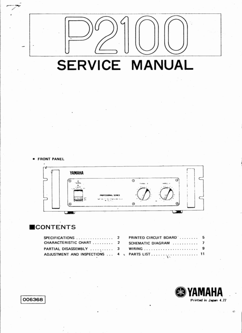 雅马哈Yamaha-P2100-Power-Amp-Service-Manual维修服务手册说明书含电器原理图