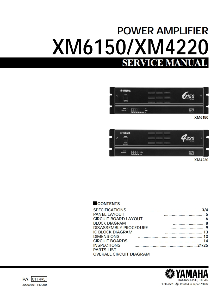 雅马哈Yamaha-XM4220--XM6150-Power-Amp-Service-Manual维修服务手册说明书含电器原理图
