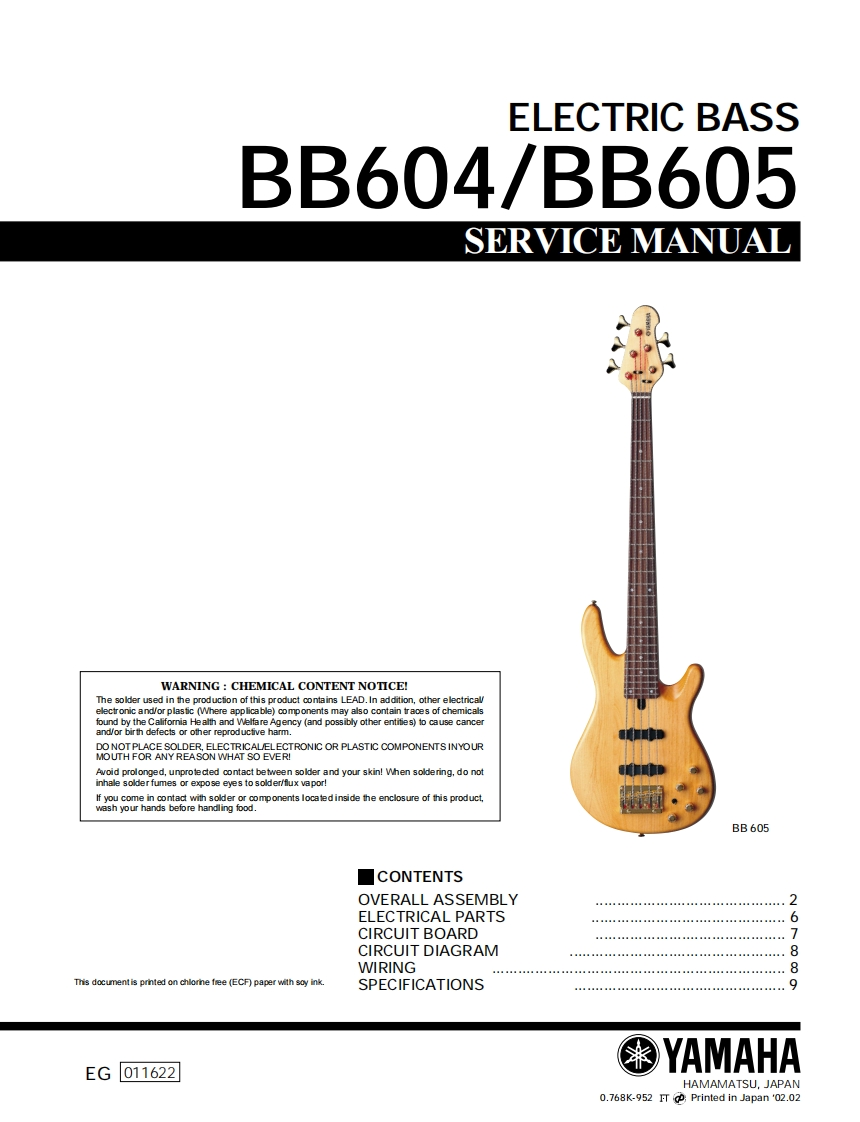 雅马哈Yamaha_BB604-_BB-605_Bass_Service_Manual维修手册含电器原理图