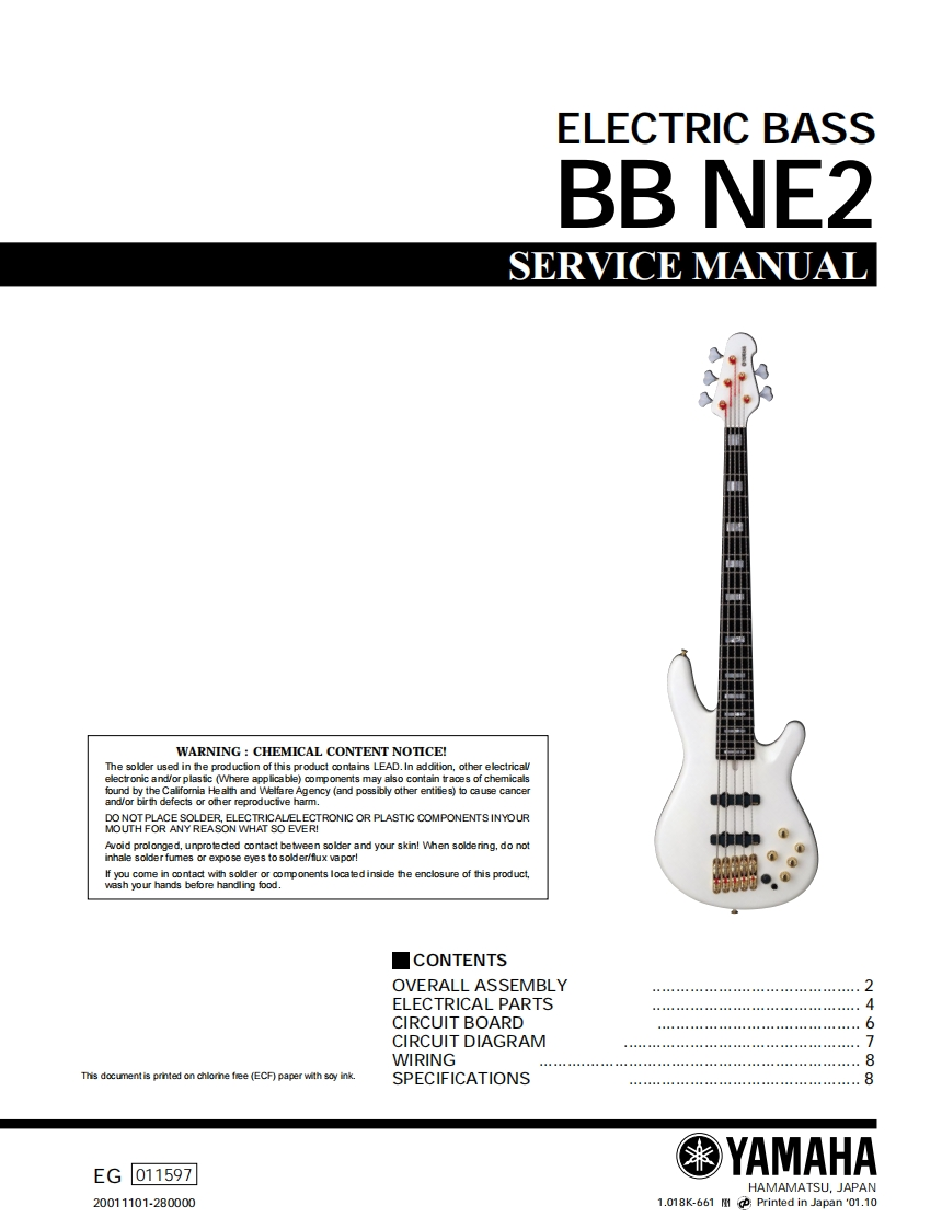雅马哈Yamaha_BB_NE2_Bass_Service_Manual维修手册含电器原理图