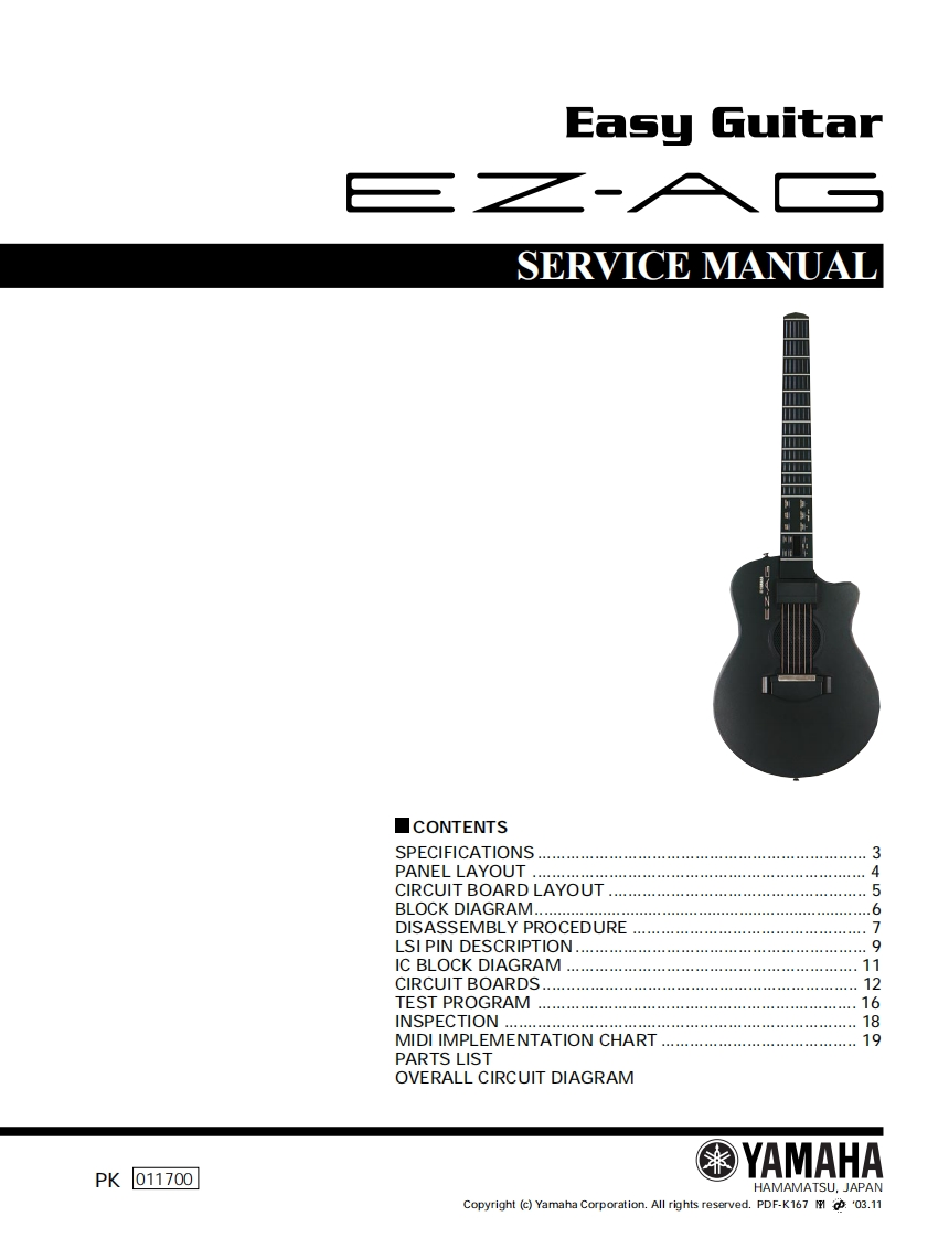 雅马哈Yamaha_EZ-AG_Guitar_Service_Manual维修手册含电器原理图