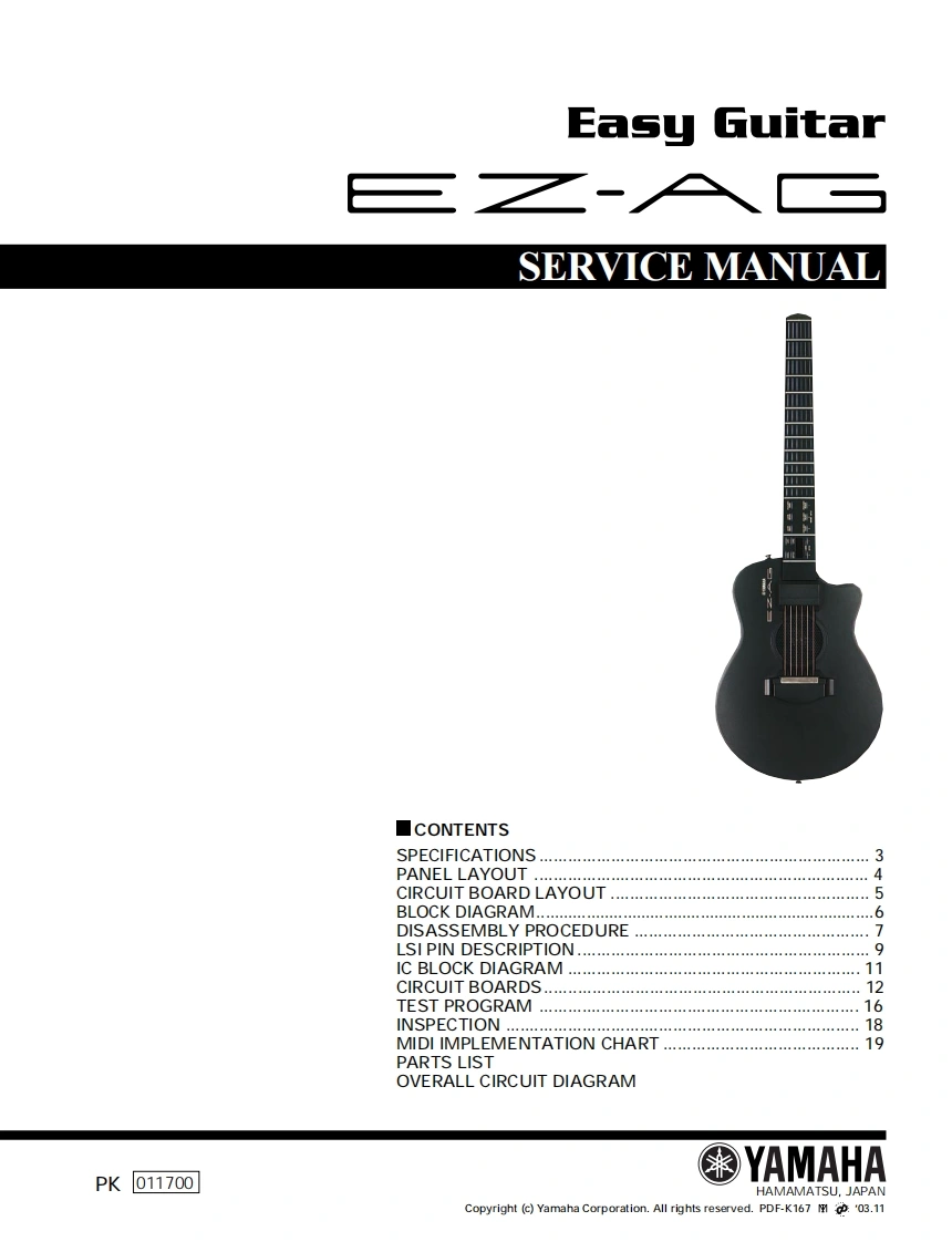 雅马哈Yamaha_EZ-AG_Guitar_Service_Manual维修手册含电器原理图