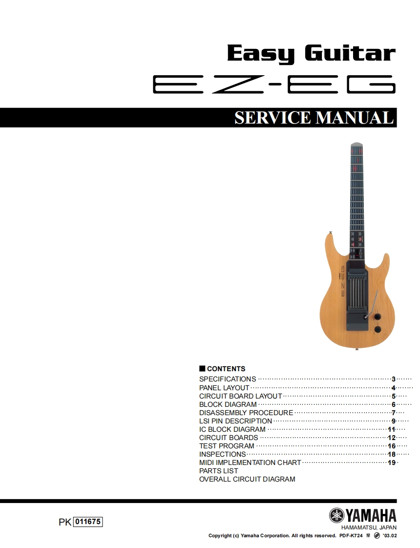 雅马哈Yamaha_EZ-EG_Guitar_Service_Manual维修手册含电器原理图