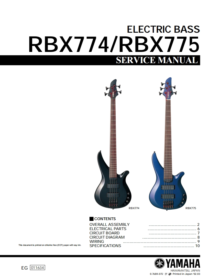 雅马哈Yamaha_RBX774-_RBX775_Bass_Service_Manual维修手册含电器原理图