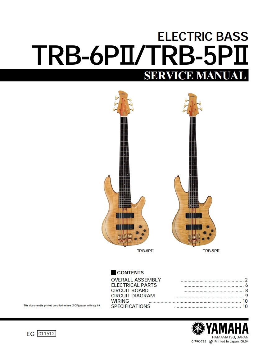 雅马哈Yamaha_TRB-6PII-_TRB-5PII_Bass_Service_Manual维修手册含电器原理图
