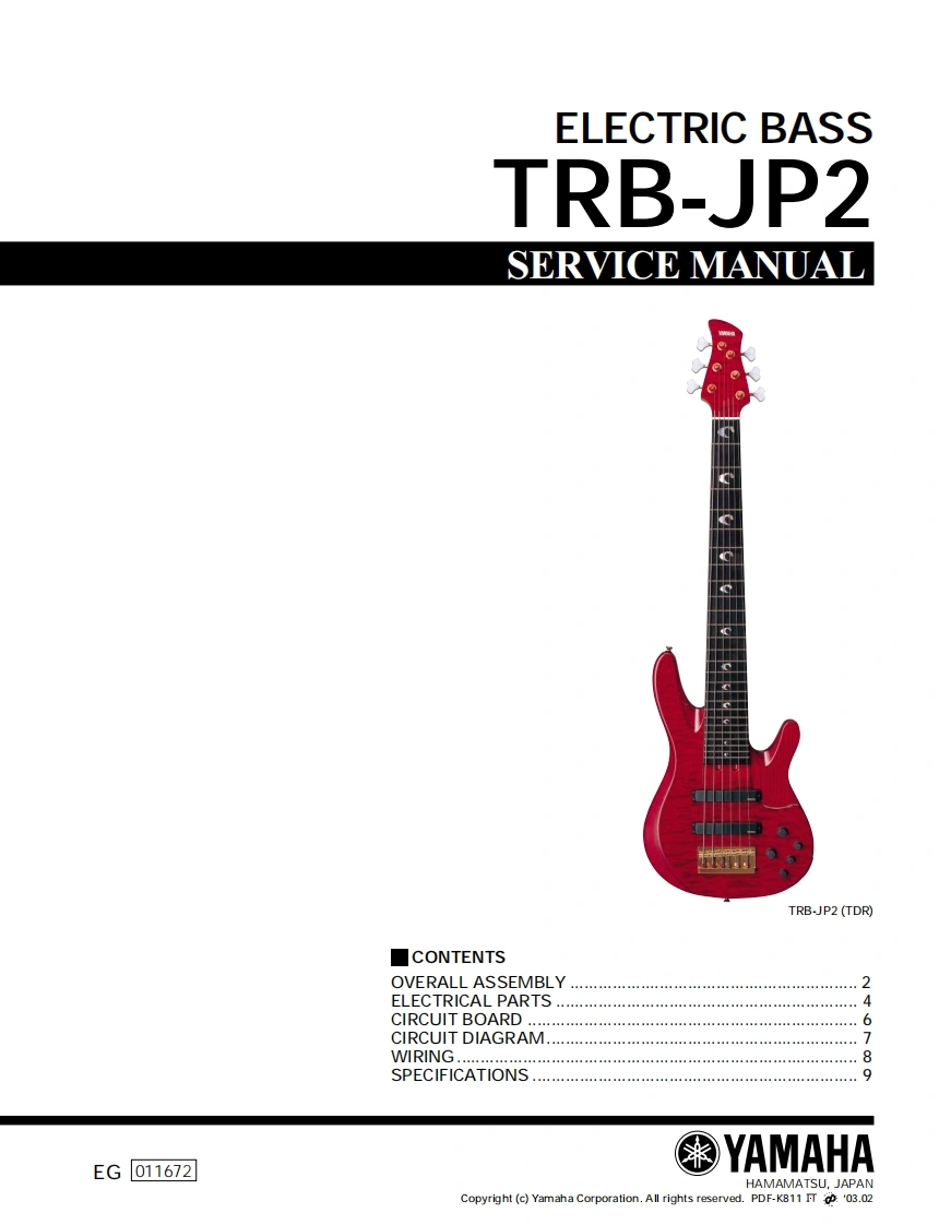 雅马哈Yamaha_TRB-JP2_Bass_Service_Manual维修手册含电器原理图