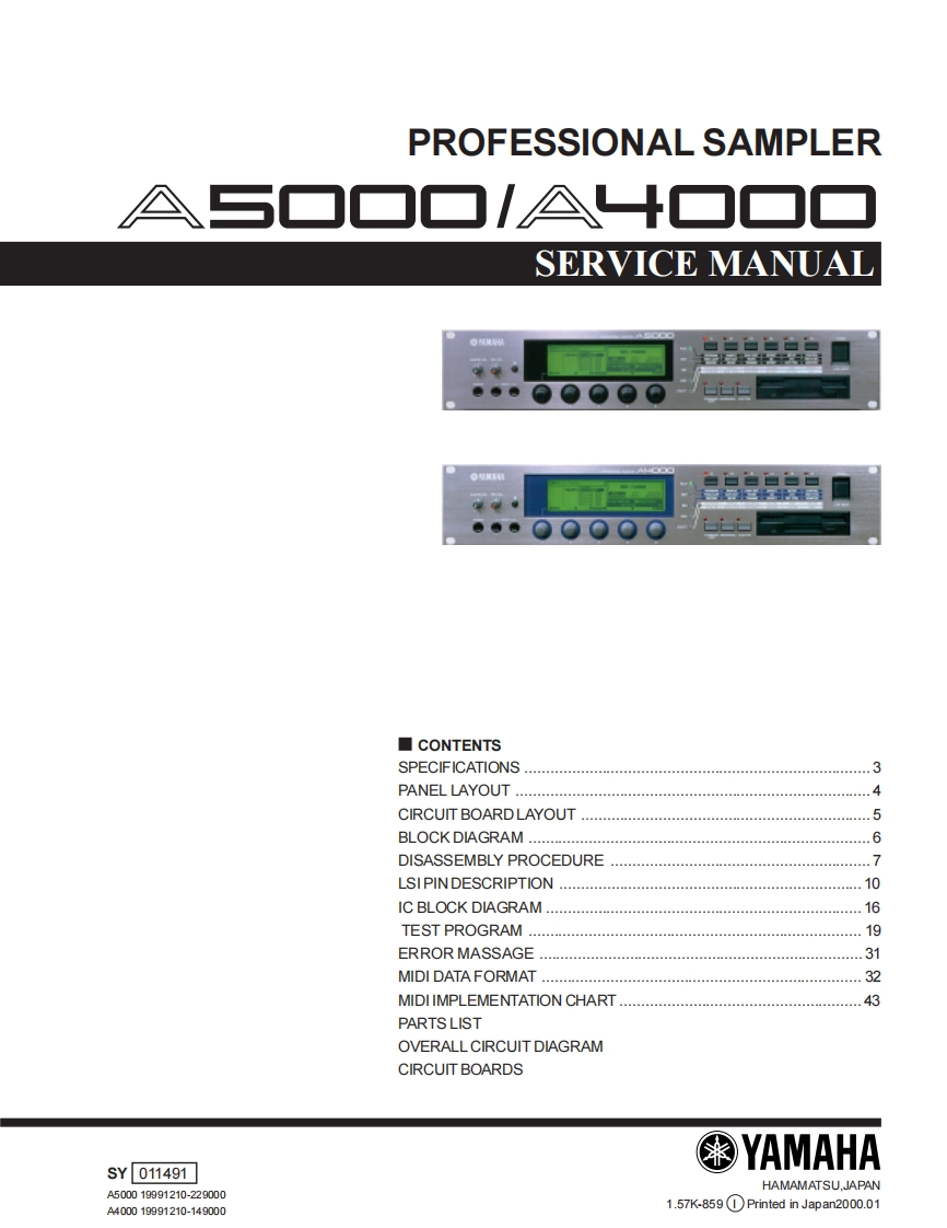 雅马哈yamaha_a4000_5000SERVICE-MANUAL维修手册电器原理图