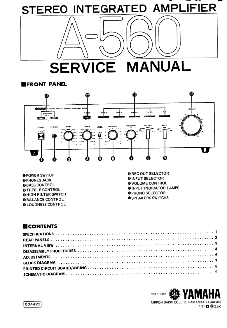 雅马哈yamaha_a560SERVICE-MANUAL维修手册电器原理图