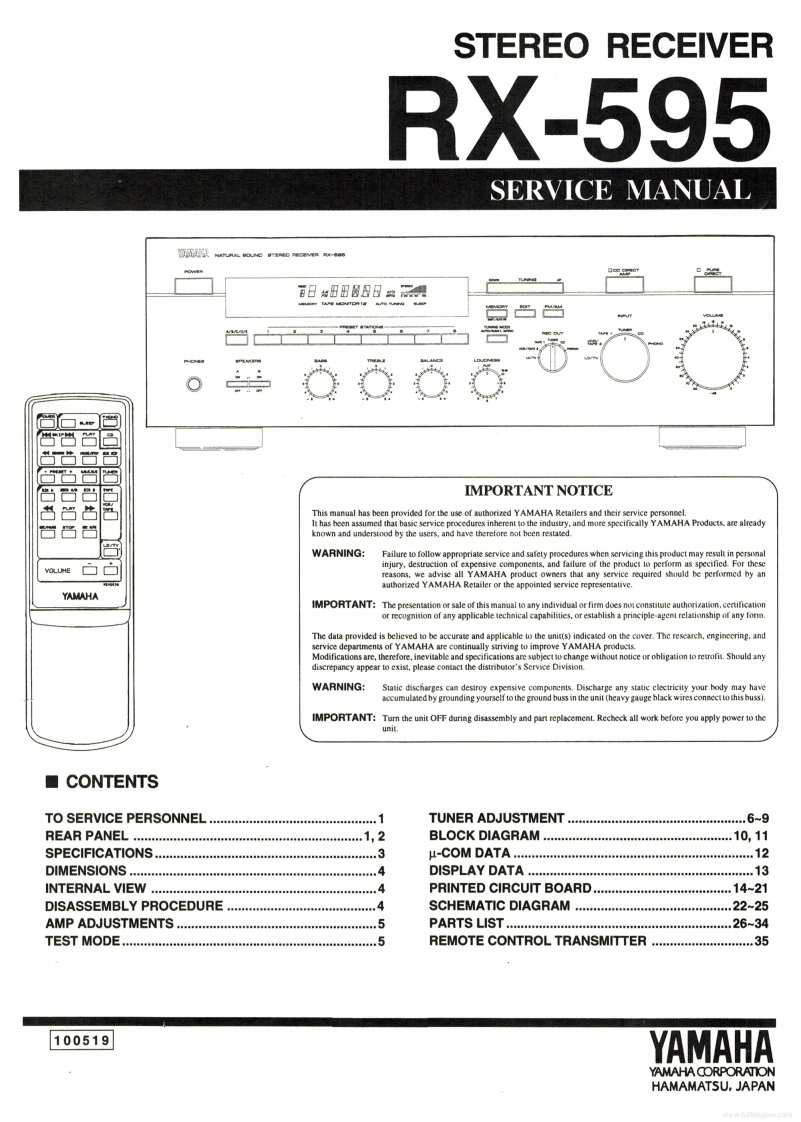 雅马哈yamaha_rx-595_service维修服务手册含电器原理图_en