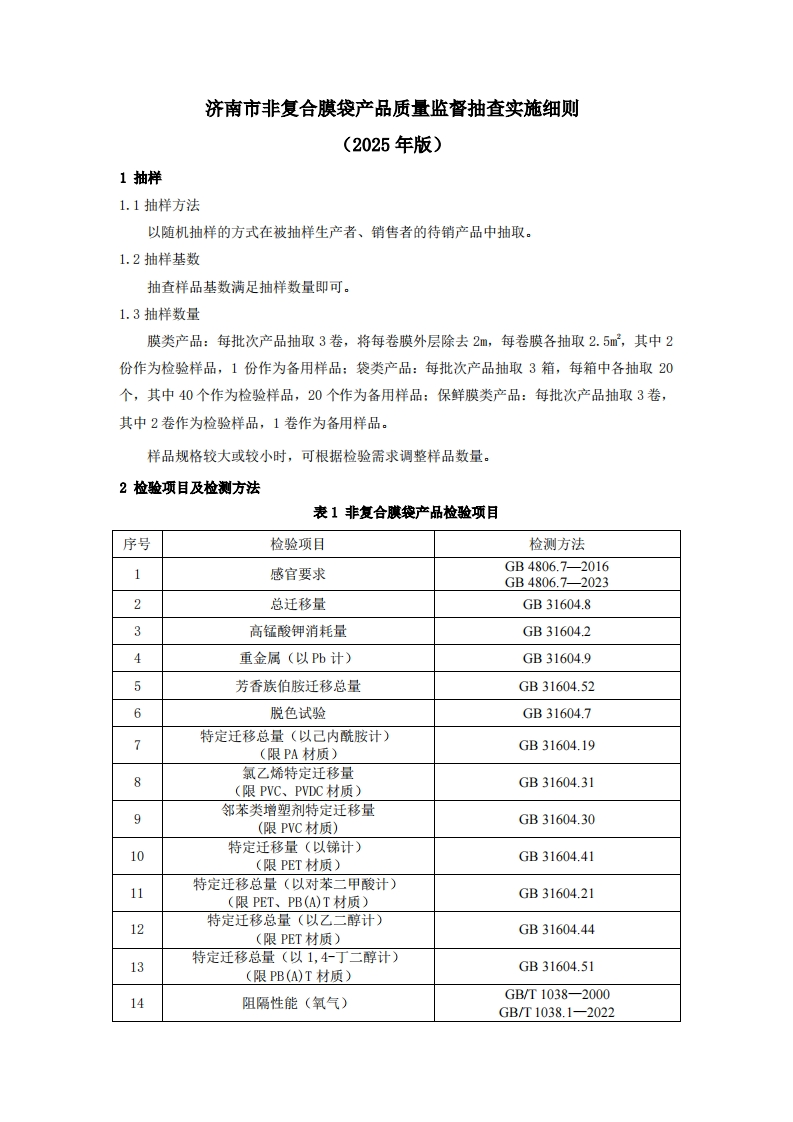 非复合膜袋用品质量检验参考（2025年版）