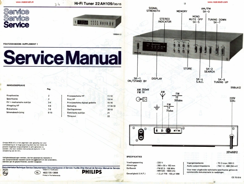 飞利浦22AH109_service维修手册含电器原理图