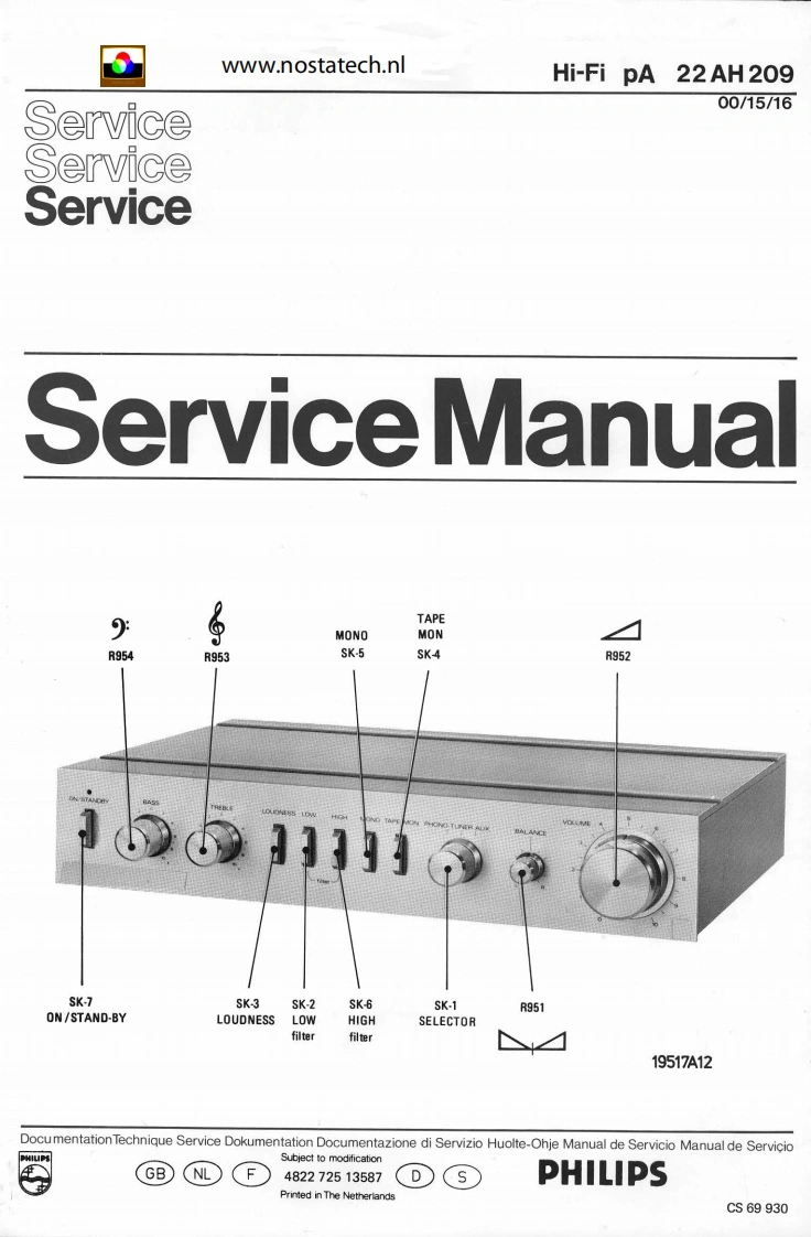 飞利浦22AH209_service维修手册含电器原理图