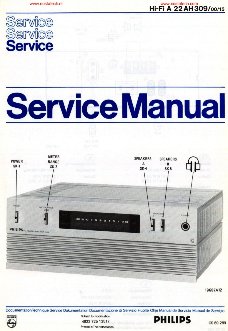 飞利浦22AH309_service维修手册含电器原理图