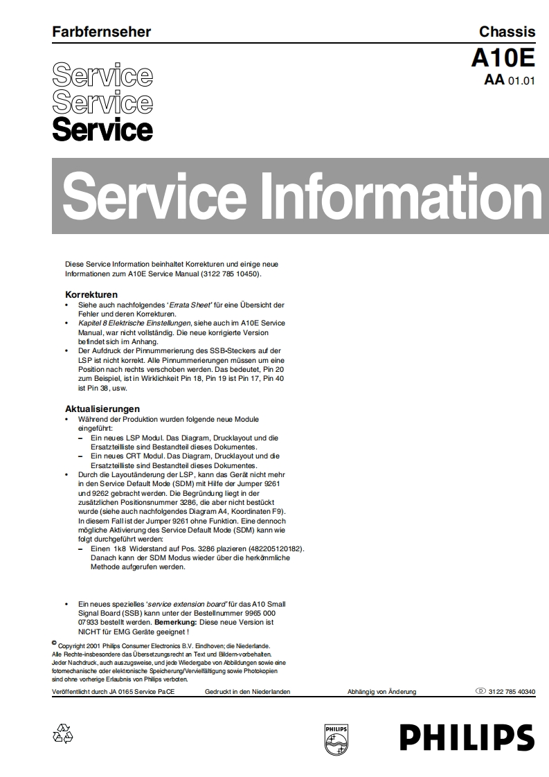 飞利浦A10维修手册维修手册电器原理图