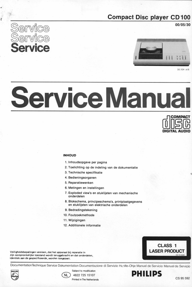 飞利浦CD-100_service_nl维修手册含电器原理图