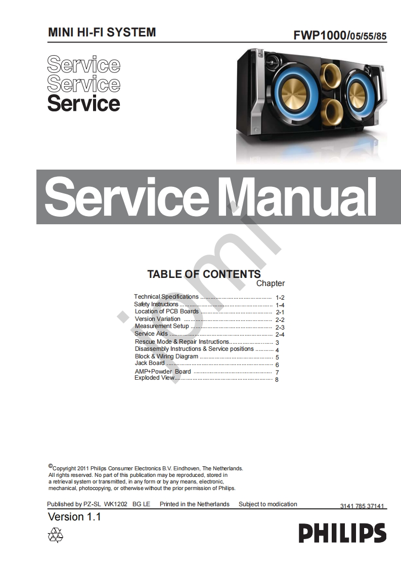 飞利浦FWP10000-SERVICE-MANUAL维修手册含电器原理图