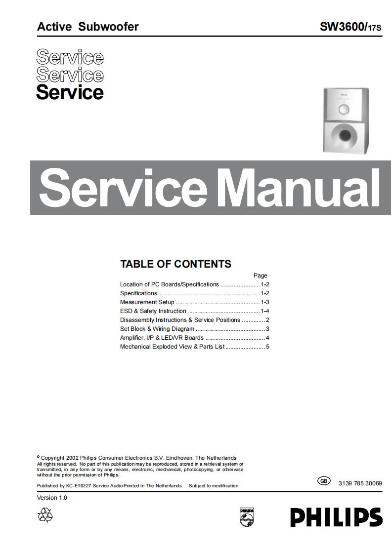 飞利浦Philips-SW3600-17S-Loudspeaker维修手册电器原理图