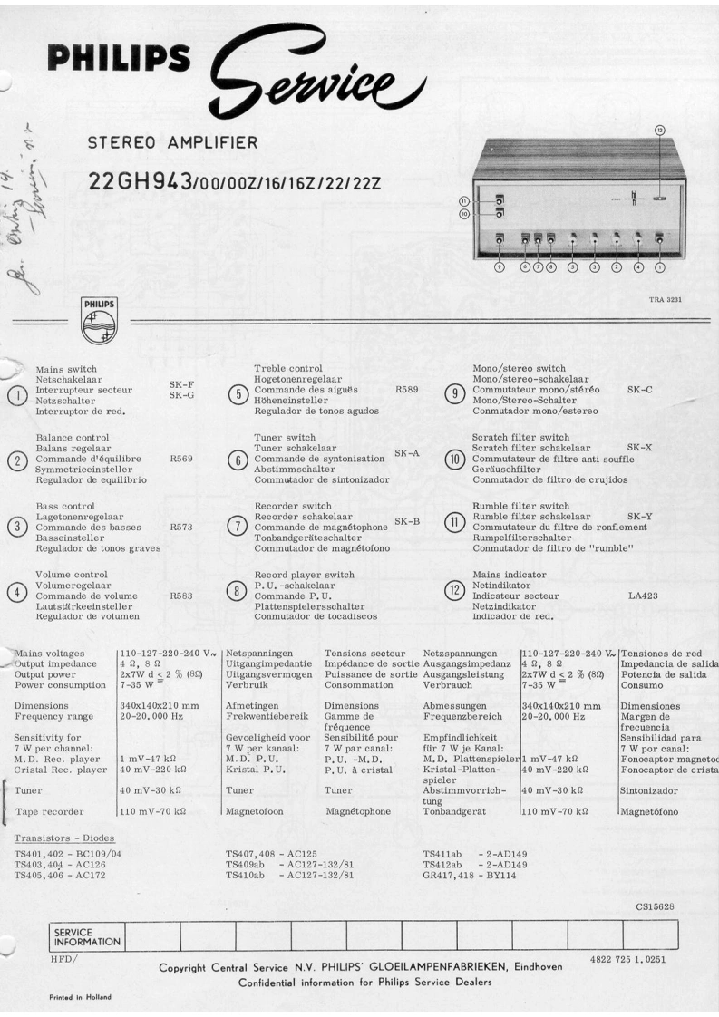 飞利浦philips22gh943sm维修手册电器原理图