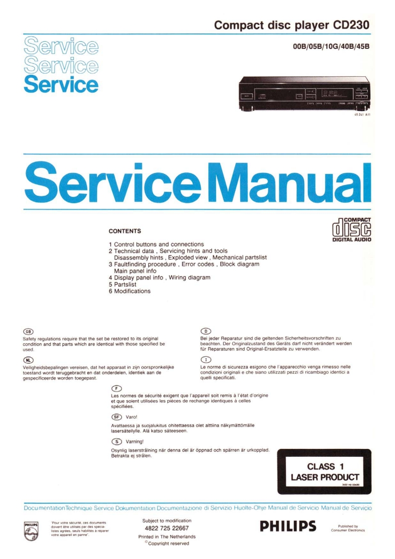 飞利浦philips_cd230-00b-05b-10g-40b-45b_sm维修手册电器原理图