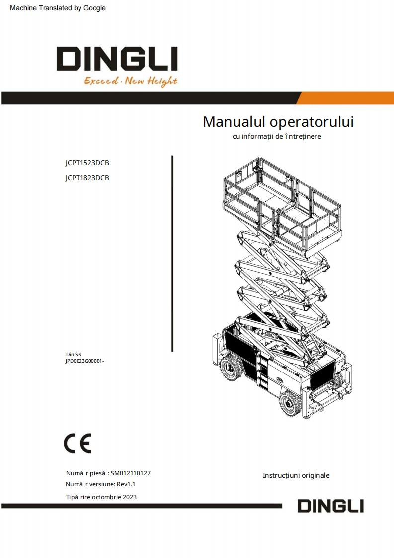 鼎力2009_JCPT1523DCB1823DCBManualOperareRO高空升降平台操作与维修手册