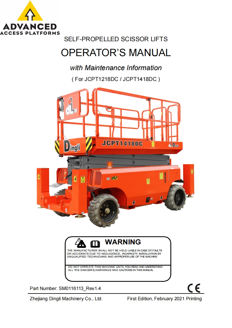鼎力Dingli-Operation-Manual-1418DC说明书含电器液压原理图