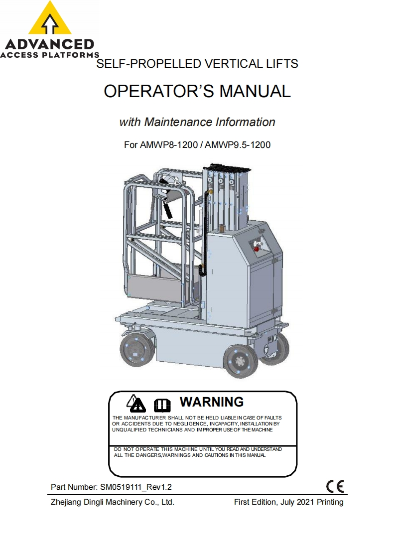 鼎力Dingli-Operation-Manual-AMWP8说明书含电器液压原理图