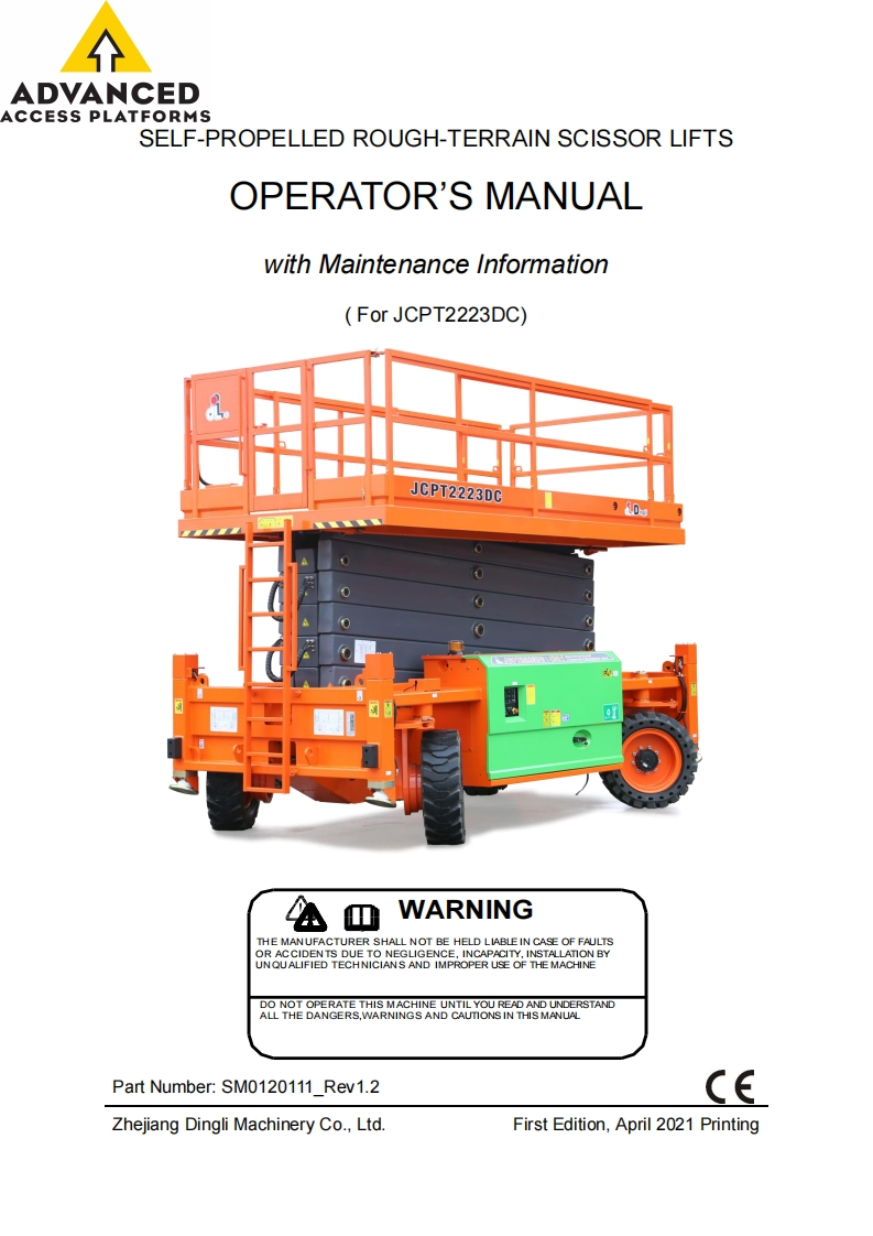 鼎力Dingli-Operation-Manual-JCPT2223DC说明书含电器液压原理图