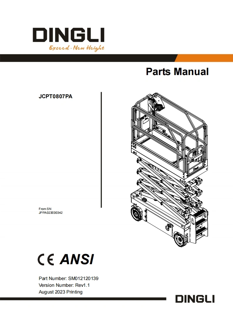 鼎力JCPT0807PA-SM012120139_Rev1.2-Parts_Manual零部件手册含液压原理图
