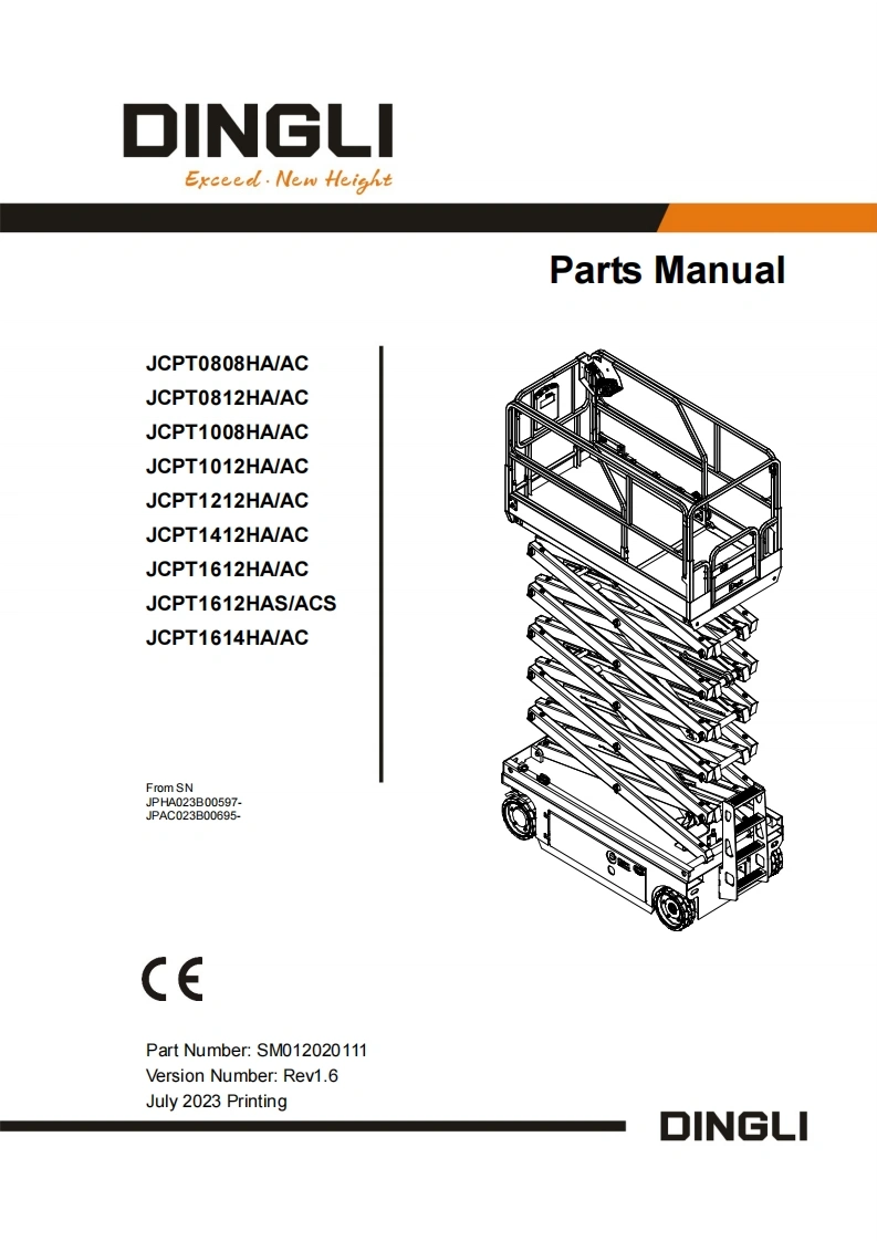 鼎力JCPT0808-1612-SM012020111_Rev1.6-Parts_Manual零部件手册含液压原理图
