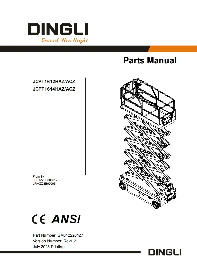 鼎力JCPT1612_1614Z-SM012220127_Rev1.2-Parts_Manual零部件手册含液压原理图-找手册网